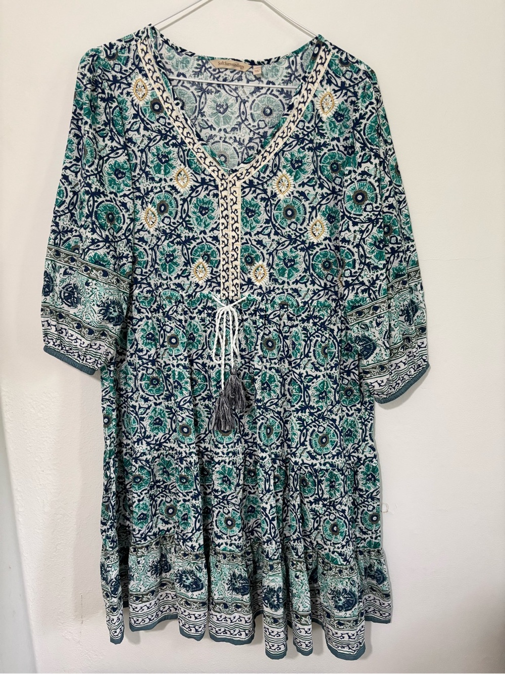 Soft Surroundings Teal & Navy Floral Dress
